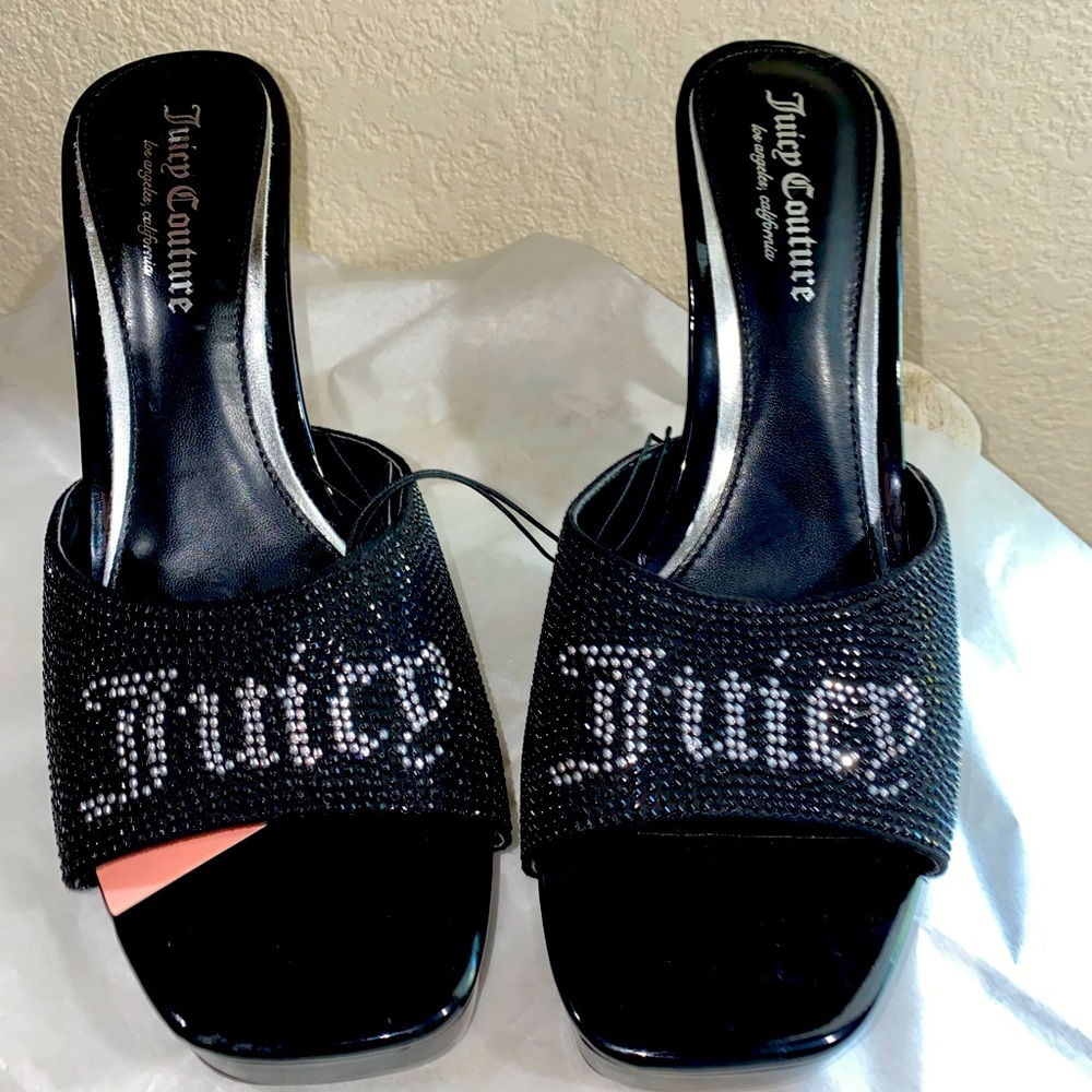 🍸New Years✨Juicy Comfy Couture Patent Black Rhinestone Sandal Diamond Vinyl